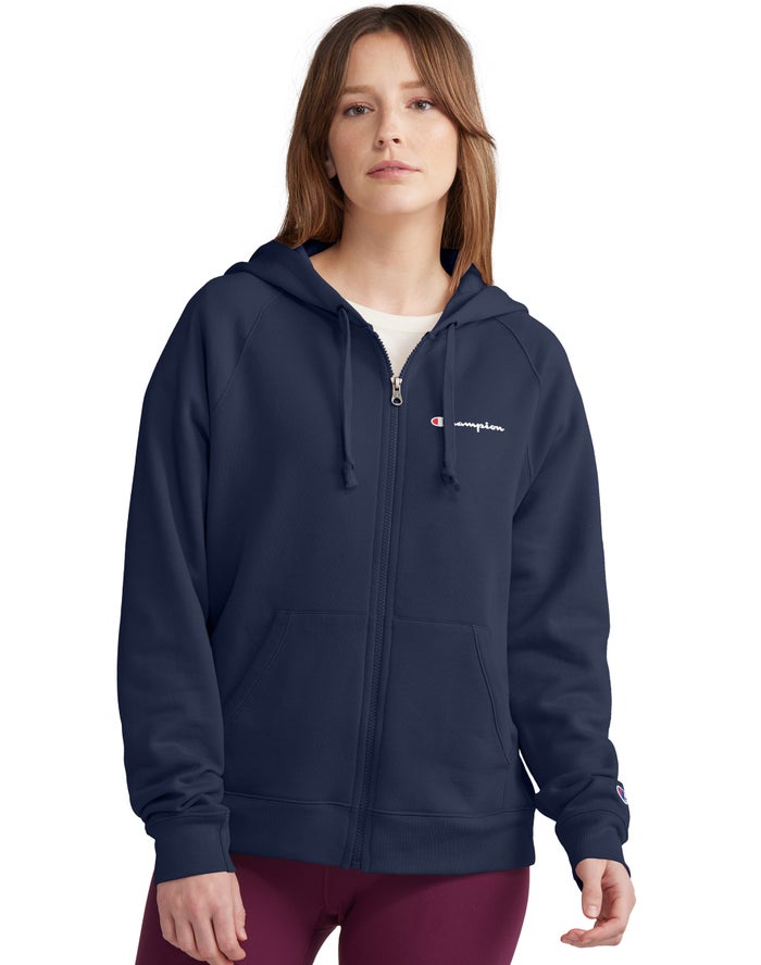 Champion Hoodie Dames - Donkerblauw - Powerblend Fleece Full Zip ( 081579-TMN )